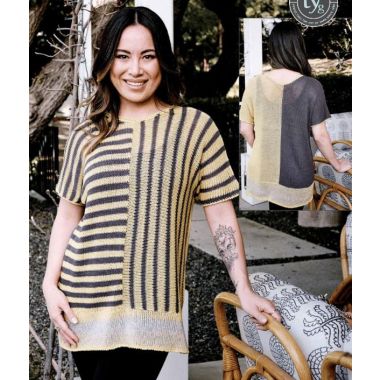 A Lana Grossa Solo Lino & Basis Pattern - Multi Directional Striped Oversized T-Shirt 6400x (PDF File)