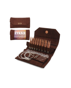 LYKKE CYPRA 3.5 Inch Interchangeable Circular Knitting Needle Set in Brown Vegan Suede, sale and free shipping at Little Knits.