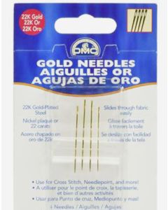 DMC 22K Gold Plated Embroidery Needles - 4 Pieces, Sizes 1, 3 and 5
