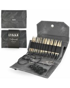 LYKKE Driftwood 5 Inch Interchangeable Circular Knitting Needle Set in Grey Denim Case on sale and ships free from Little Knits