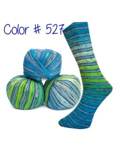 Lungauer Sockenwolle Seide - Citrus-Blue Stripes (Color #527)