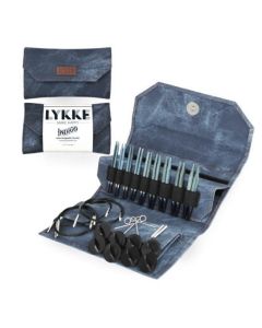 LYKKE Indigo 3.5 Inch Interchangeable Circular Knitting Needle Set in Azure Fabric Smap Case on sale and ships free at Little Knits
