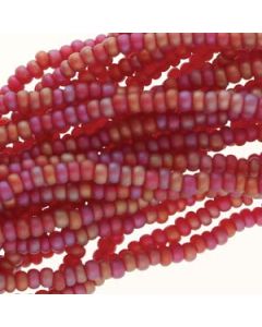 6/0 Czech Seed Beads - Garnet Matte Aurora Borealis (Color #91120M) - 6 String Hanks, 71 Grams/900 Beads